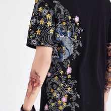 Load image into Gallery viewer, Floral Koi Carp Embroidered Summer T-shirt
