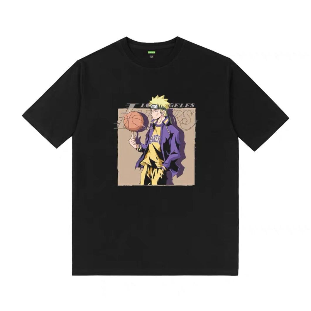 Kuso Naruto in Lakers with Basketball Graphic T-Shirt